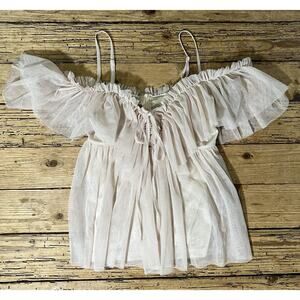 Pretty Little Thing Women’s Size M Nude Mesh Ruffle Blouse